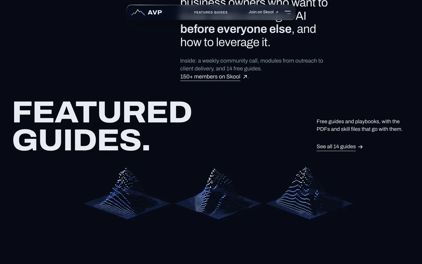 Featured guides, each shown as a small mountain of dots.